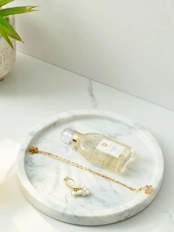 1Chase 1CHASE White Natural Round Marble Tray